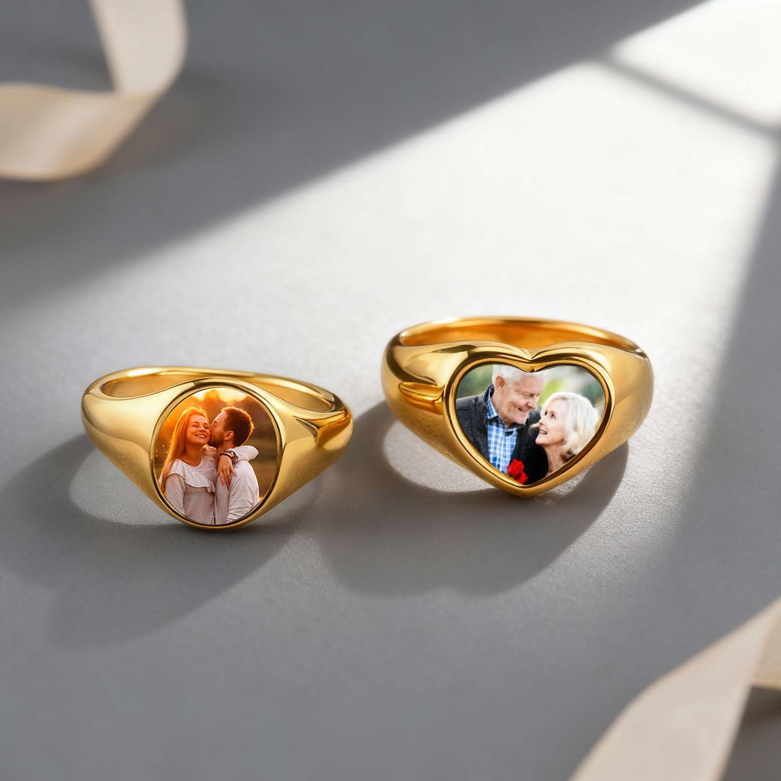 Initial Ring Custom - Custom Photo Signet Ring for Woman