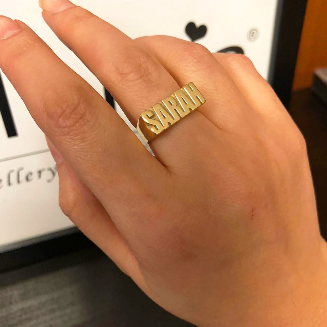 Custom Gold Gothic Rings for M - Initial Ring Custom ulasan dan harga