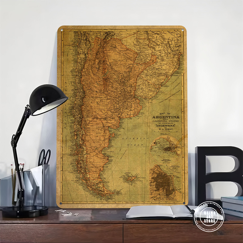 Vintage Map of Argentina Tin P - Custom Map Poster ulasan dan harga